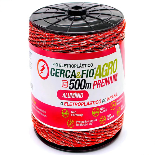 Fio Eletroplástico 500m Aluminio UV Laranja 9x6 Igecast Cerc