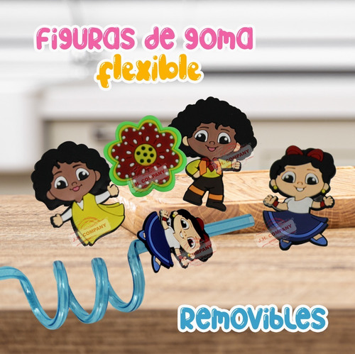 Set 4 Pcs Popote Reutilizable Infantil Varias Figuras Fiesta