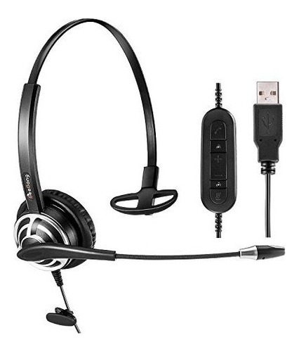 Auriculares Mono Usb Con Microfono Y Cancelacion De Ruido Po