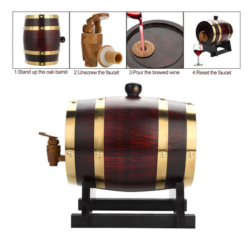 Spot negro Cubo de brandy con grifo y soporte brandy y whisky Barril de envejecimiento de roble de vino Barril de roble americano estilo retro de 3 litros para vino tinto 