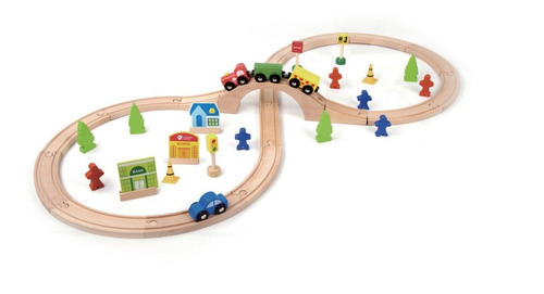 Pista De Tren De Madera 42 Piezas Classic World