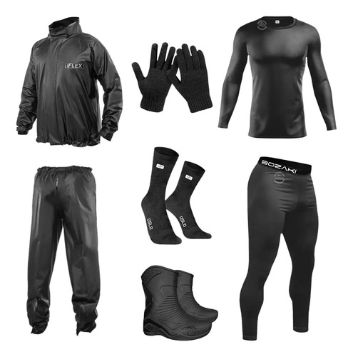 Kit Termico + Traje De Lluvia + Media + Guantes + Bota Sia+