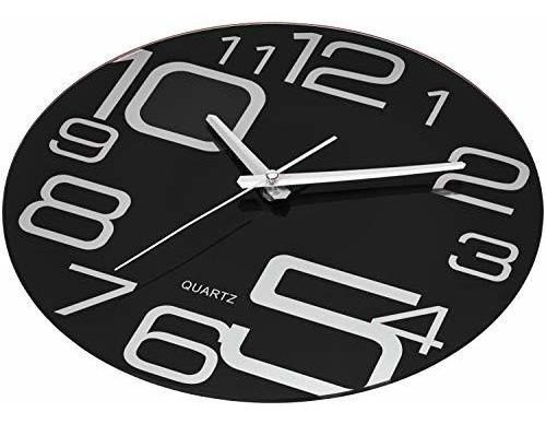 Bernhard Products Reloj De Pared De Vidrio Negro Decorativo 