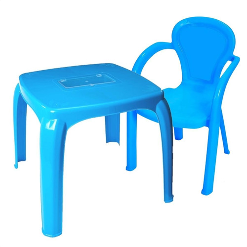 Kit Mesa Infantil Azul Com Estojo E 1 Cadeira Infantil Azul