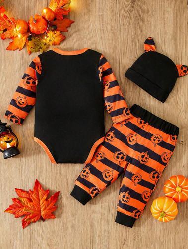 Conjunto Bebe Unisex Body, Pant Y Gorro Mi Primer Halloween