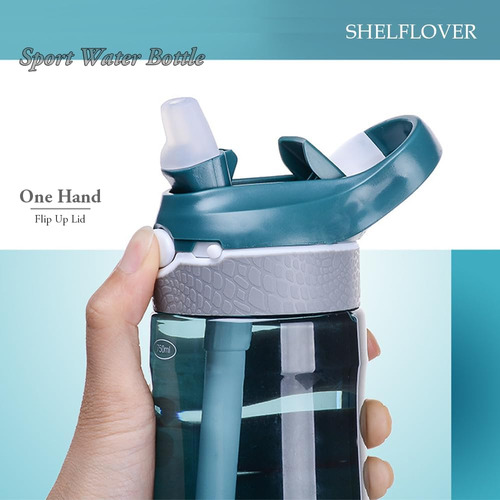 Shelflover Botella De Agua Cian Oscuro De 24 Oz Con Pajita E
