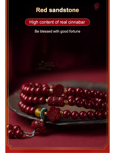 Pulsera Bermellón Con Cuentas De Buda Lotus 108