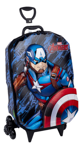 Mochila E Lancheira Em 3d Capitão America Rígida Cor Azul
