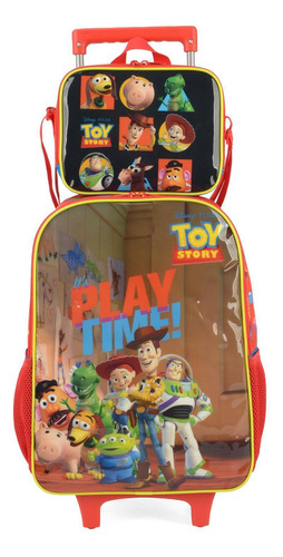 Kit Mochila De Rodinhas Lancheira Luxcel Toy Story Vermelho