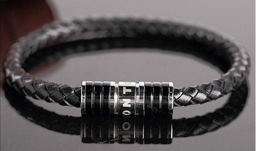 Montblanc Bracelet Leather Silver Black 