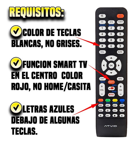 Control Remoto Atvio Smart Tv Atv32sm Serie Lk + Funda Pila