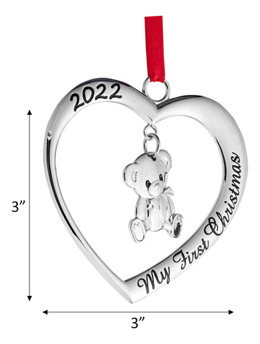 Adorno De Navidad Para Bebé 2024 Corazón Con Oso Colgante