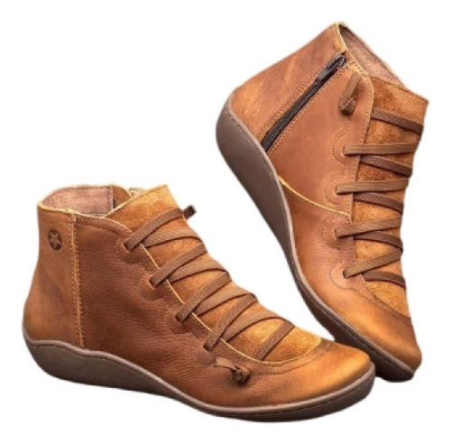 Botas Bajas De Mujer De Piel Con Cordones Socofy