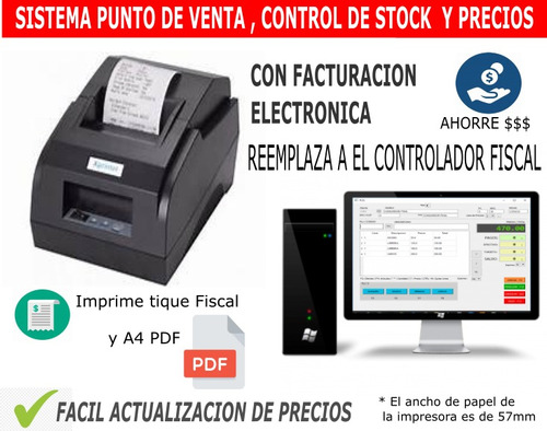 Impresora Ticket Fiscal + Programa Factura Electronica  Afip