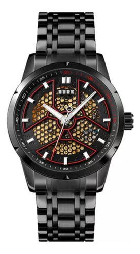 Reloj Hombre Burk 9225 Original Eeuu Automatico Minimalista Color de la malla Negro Color del fondo Rojo