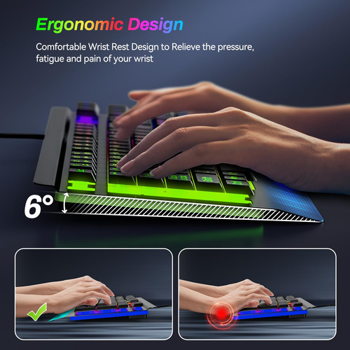 Teclado Para Juegos Iluminado, Retroiluminación Arcoíris Y S Color Idioma
