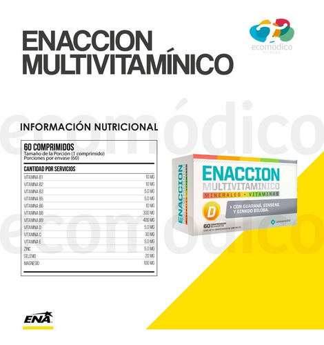 Imagen 2 de 6 de Enaccion 3 Un X 60 Comp Ena Multivitaminico Minerales