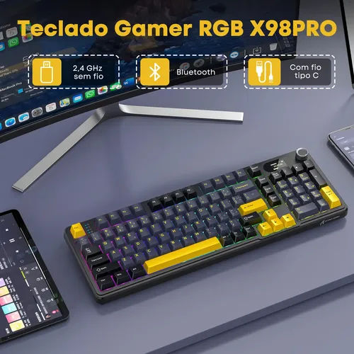 Teclado Mecânico Attack Shark X98pro Rgb Hot Swap Tela Tft | Frete