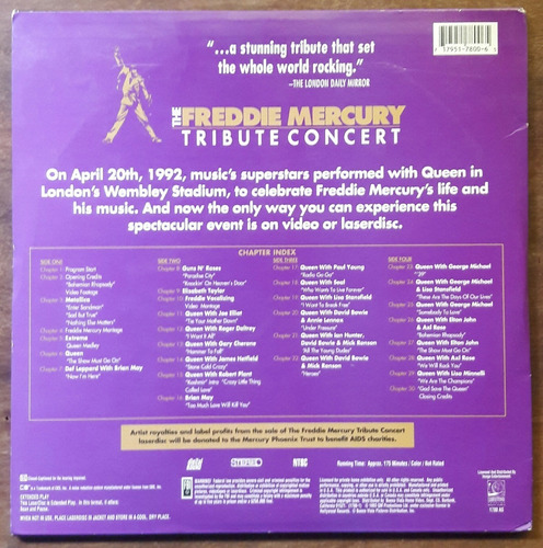 Laser Disc The Freddie Mercury Queen Tribute Concert 96 Ld (Usado)