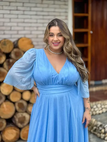 Vestido De Festa Madrinha Manga Brilho Tule Aurora Plus Size