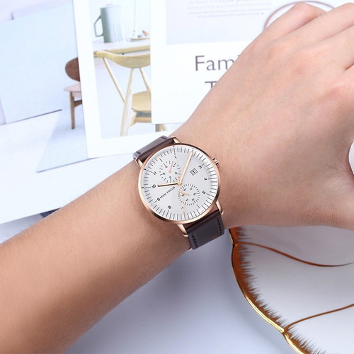Reloj De Caballero Impermeable De Cuero Casual Mini Focus Color De La Correa Marrón