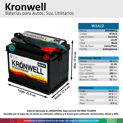 Bateria Kronwell 12x45 12v 45ah W1a14