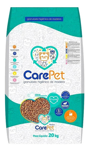 Arena granulada de madera premium Carepet para gatos, 20 kg