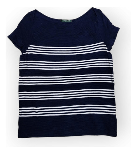 Blusa Ralph Lauren Mediana Petite Azul Con Lineas Blancas 