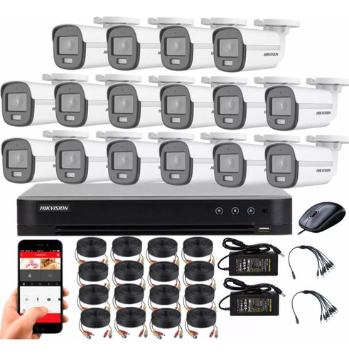 Cctv Kit Hikvision Dvr 16ch + 16 Cam 2mp Colorvu 1080p