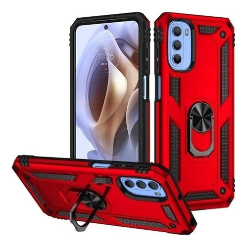 Funda Reforzada Con Anillo Para Modelos De Motorola Rojo Moto G52 / G82