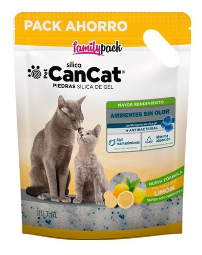 Can Cat Silica Family Pack Limon 7,6lts Piedra Gato