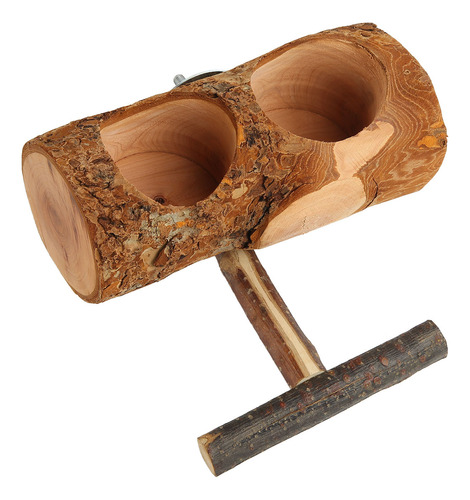 Comedero De Madera Con Forma De Jaula Natural, Doble Cuenco,