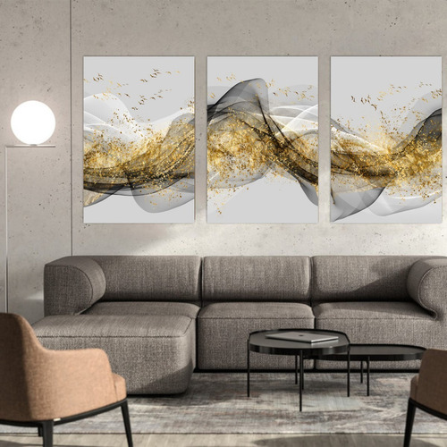 Imagem 3 de 9 de Kit 3 Quadros Decorativos Abstrato Moderno Texture Luxo