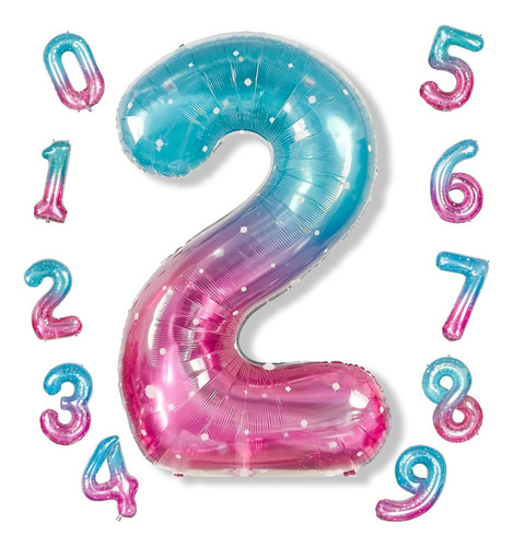 Globo Número 2 Sirena 101,6 Cm Arcoíris Mylar Decoración