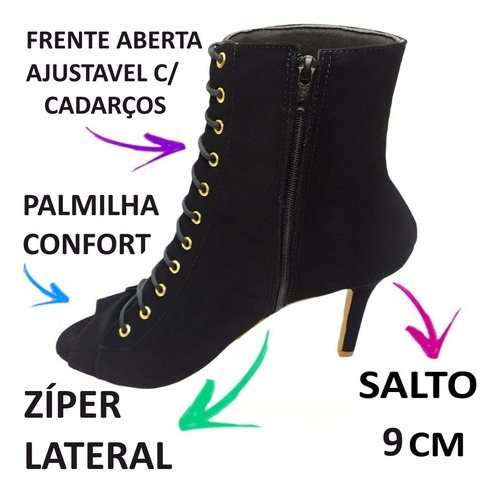 Imagem 7 de 7 de Bota Coturno Ankle Boot Feminina Salto Alto Fino Cano Curto