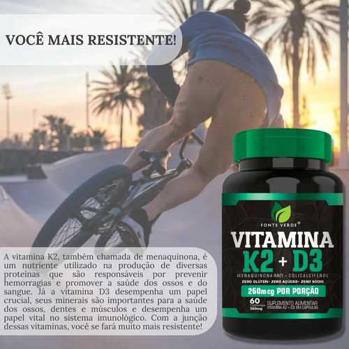 Viamina K2 + D3 Ossos Resistentes 60 Cáps - Fonte Verde