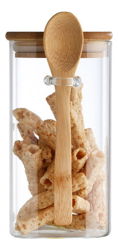 Jj 4 Potes De Vidro Com Tampas De Bambu E Colheres De Pau P