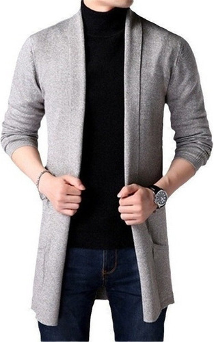 Saco Sueter Cardigan Casual Largo Abierto Para Hombre