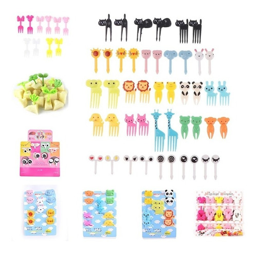 Mini Palillos Tenedores De Animales Bebe Niños 50 Pz Kawaii