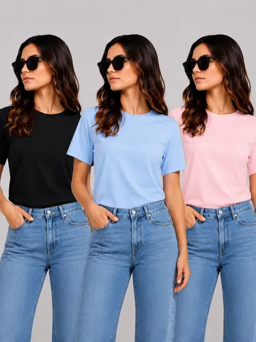 Kit Camiseta Tshit Feminina Malha Peruana Basica Oversized