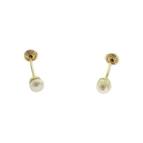 Arete Broquel Perla Cultivada 3mm Oro 10k Kt / Niña Mujer