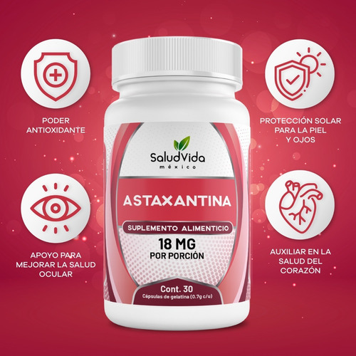 Imagen 3 de 3 de Astaxantina 18mg 30 Cápsulas