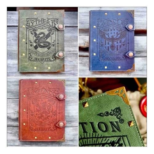Carpeta/libreta Harry Potter Tipo Piel Escudos Hogwarts Grab Chocolate