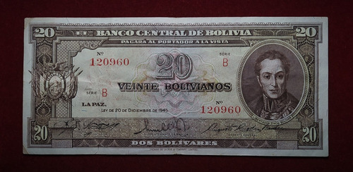Billete 20 Bolivianos 1945 Bolivia Pick 140 A.4