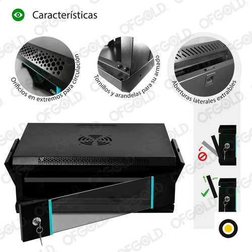 Imagen 2 de 10 de Rack Mural 4unidades Puerta Cristal Negro Dvr/xvr/nvr/switch