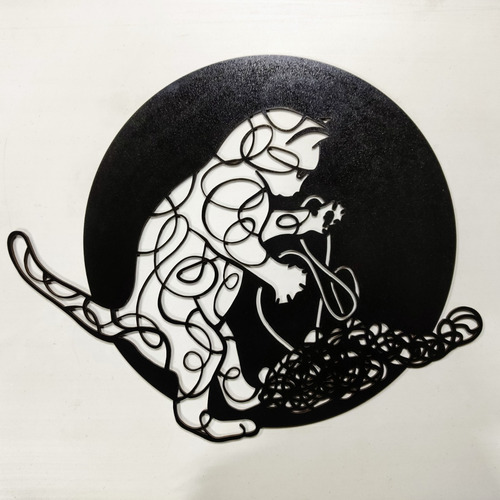 Imagen 3 de 3 de Cuadro Decorativo Gato Jugando - 35x30cm Madera Corte Láser