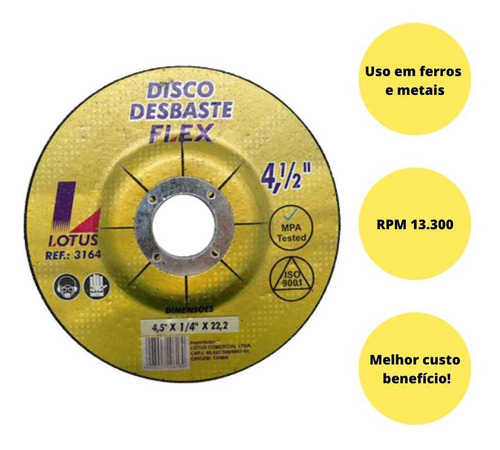 Kit 25 Discos Desbaste Metal Ferro 4.1/2 Polegadas Excelente Cor Amarelo