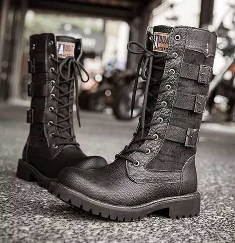 Botas Moteras De Cuero Para Mujer Mid Calf Army Para Hombre