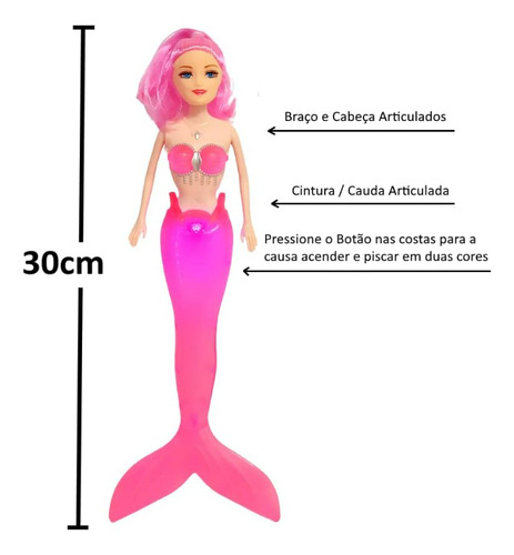 Boneca Sereia + 2 Sereia Pequena Com Luz Brinquedo Infantil