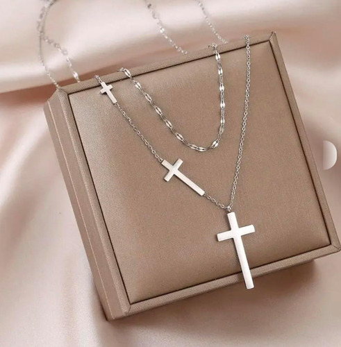 Collar De Doble Cadena Chapado En Oro Blanco De 18 Quilates